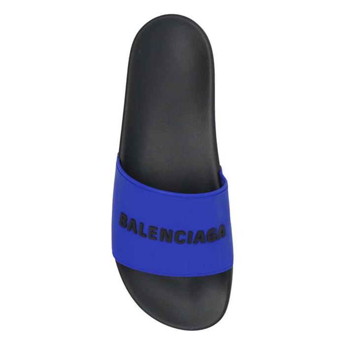BALENCIAGA Embossed Logo Pool Slide Sandals Navy Rubber Men