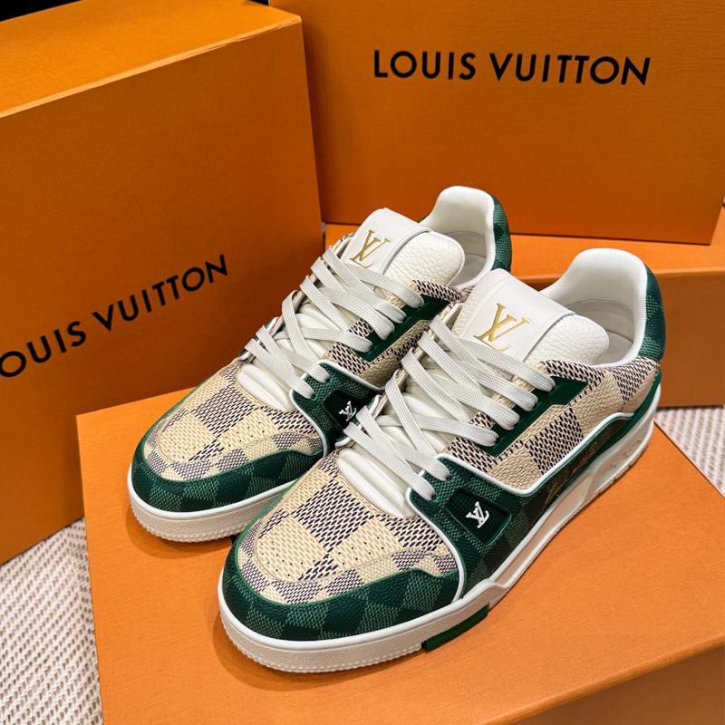 Louis Vuitton Damier Green Calfskin LV Trainer Low-Top Sneakers