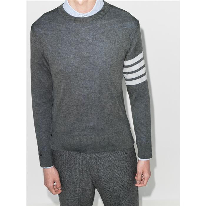 THOM BROWNE Merino Wool Armband Stripe Classic Crewneck Sweater MKA002A