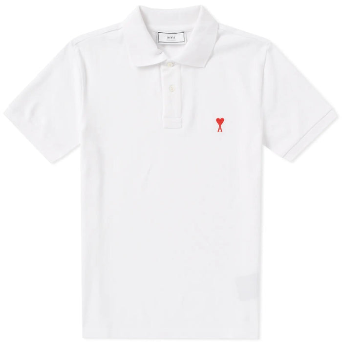 AMI Small Heart Logo White Polo Shirt Unisex