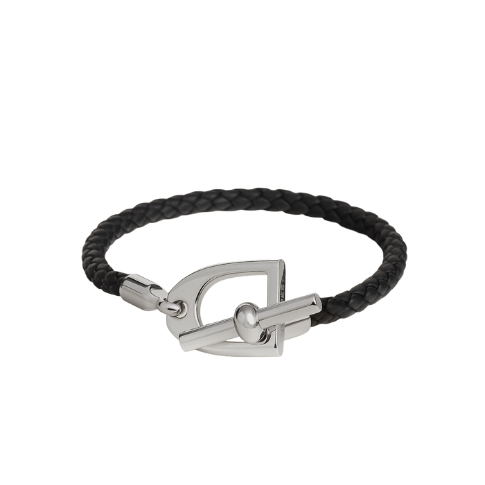 HERMES Etrier Leather Bracelet Noir Unisex Jewelry