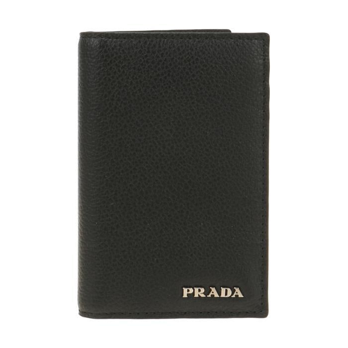 PRADA Vitello Leather Card Holder Black Wallet
