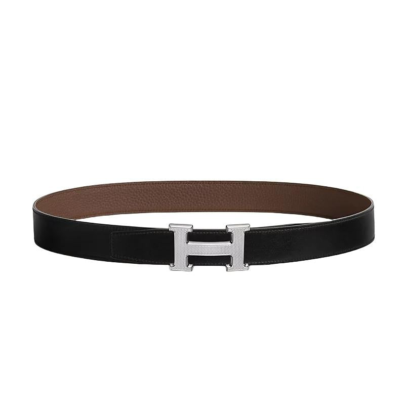 HERMES H Guilloche Belt Buckle Reversible Leather Strap 32mm H064540CK05