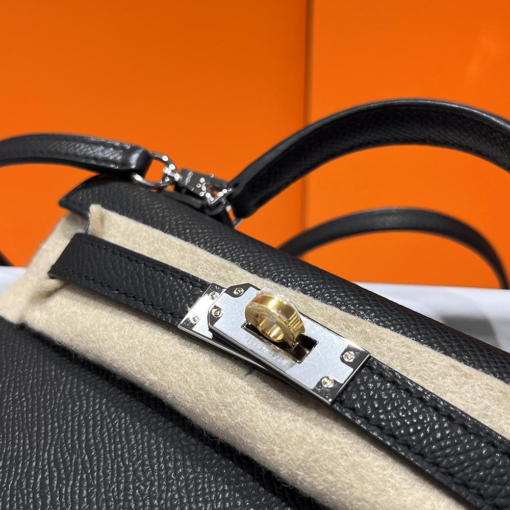 HERMES Mini Kelly Tote Bag Black Mixed Gold Silver Hardware