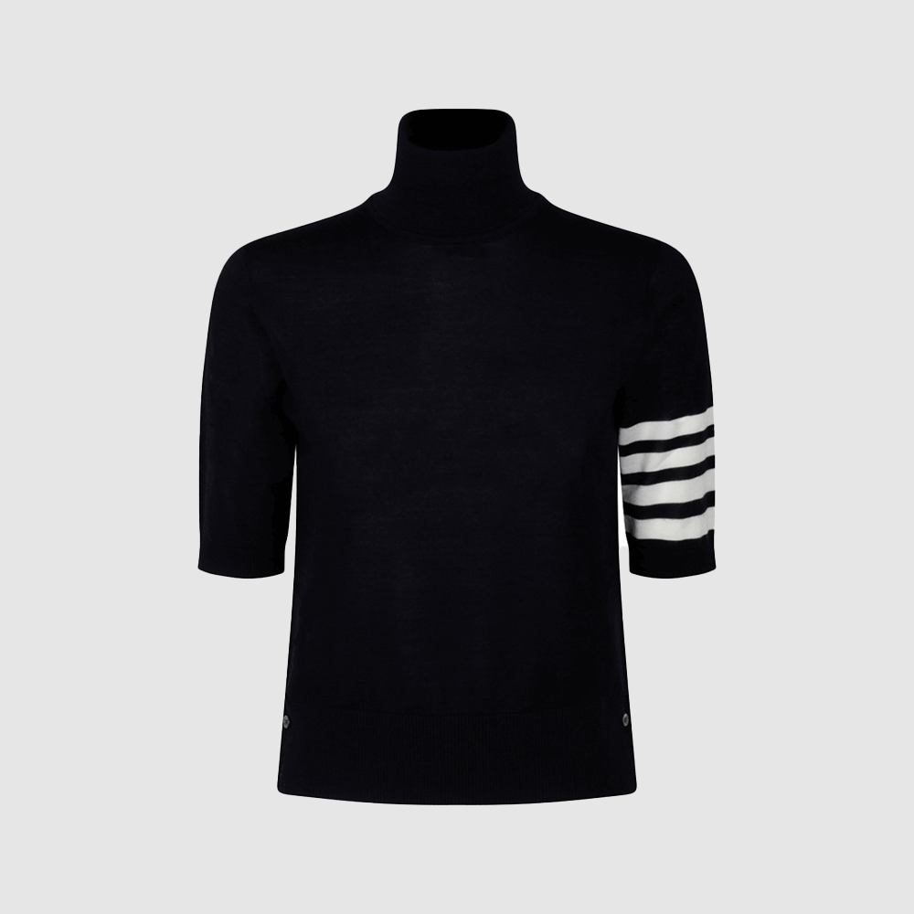 THOM BROWNE Women’s Merino Wool 4-Bar Turtleneck Sweater Navy