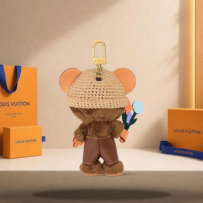 Louis Vuitton LV Loui Bear Raffia Bag Charm Beige Keyring M03801