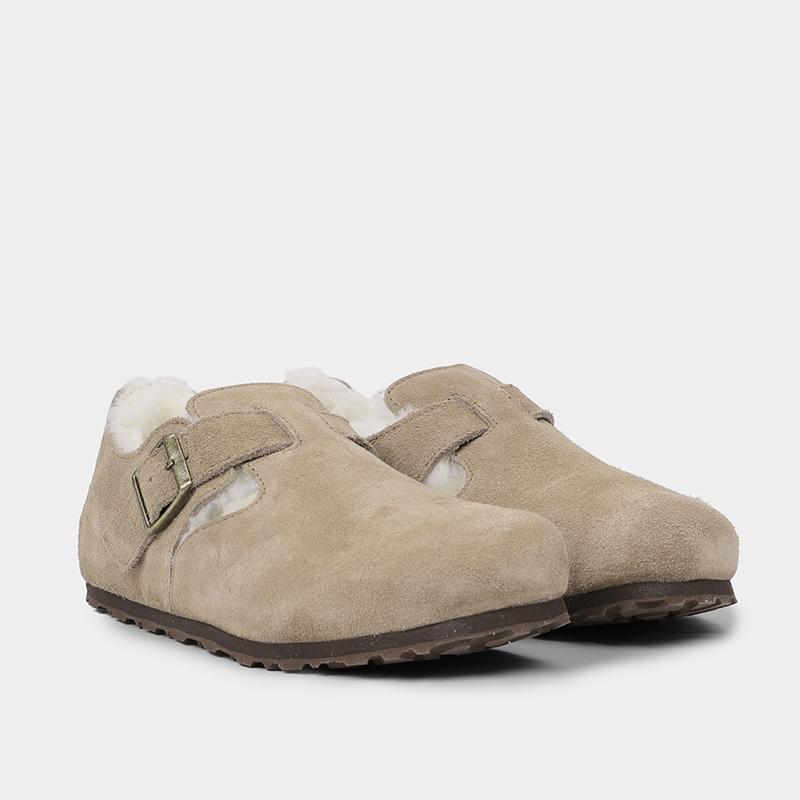 Birkenstock London Shearling Fur Shoes Taupe Sandals 1028470