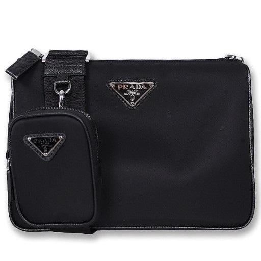 PRADA Men’s Black Triangle Logo Crossbody Bag 2VH113 2DMH F0002