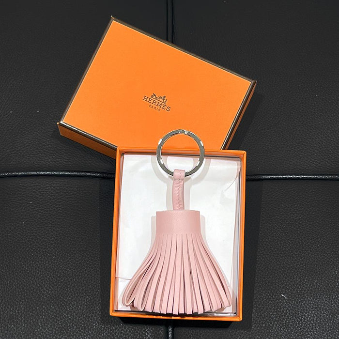 HERMES Light Pink Leather Carmen Tassel Keychain Key Ring Unisex