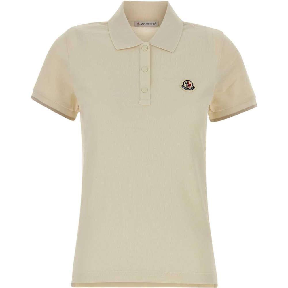 Moncler Ivory Logo Patch Cotton Polo T-Shirt for Women
