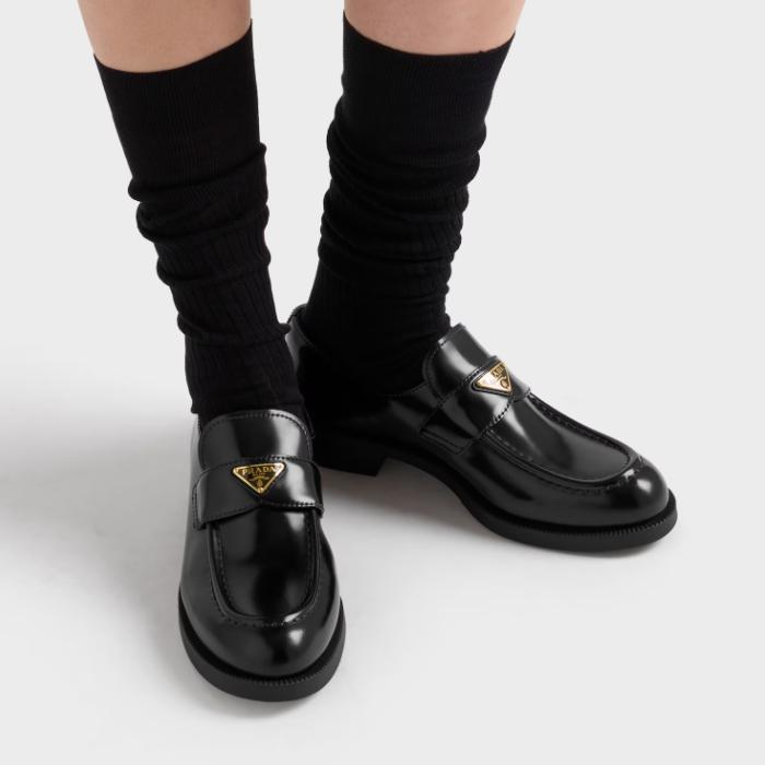 PRADA Brushed Leather Loafers Black Women’s Shoes