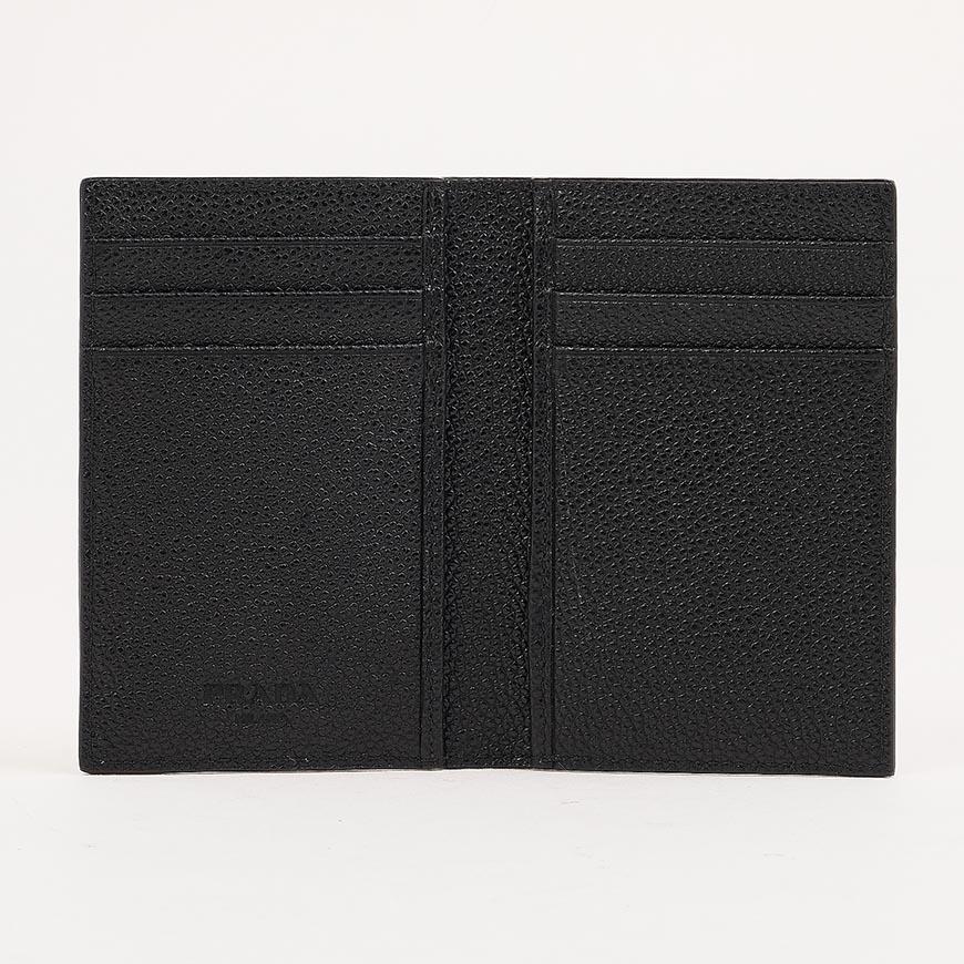 PRADA Vitello Leather Triangle Logo Card Holder Black