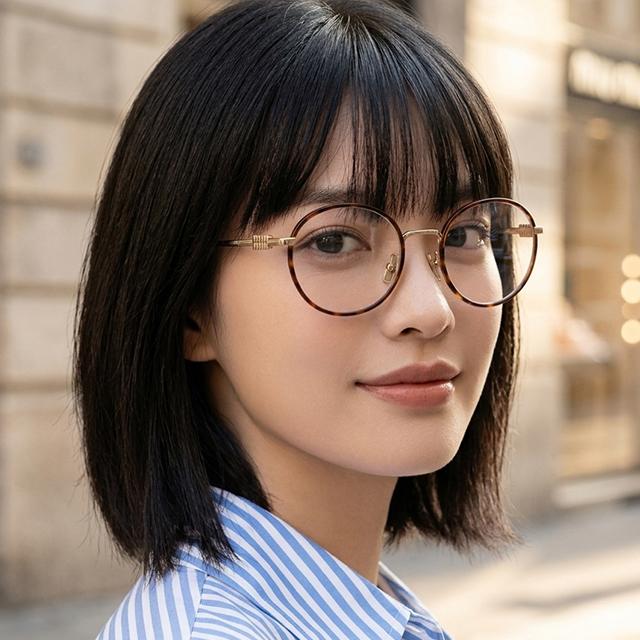 Miu Miu Havana Gold Round Eyeglass Frames Unisex VMU52X 15U1O1
