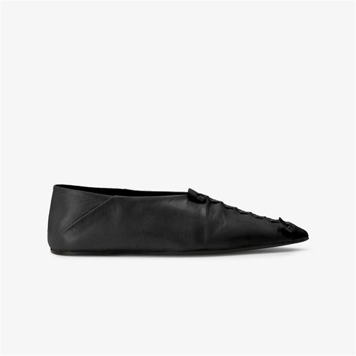 JIL SANDER Pointed Toe Stitch Ballerina Flats Black Leather