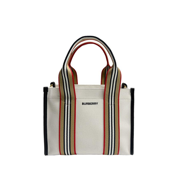 BURBERRY Mini Canvas Stripe Tote Bag Natural 81214931
