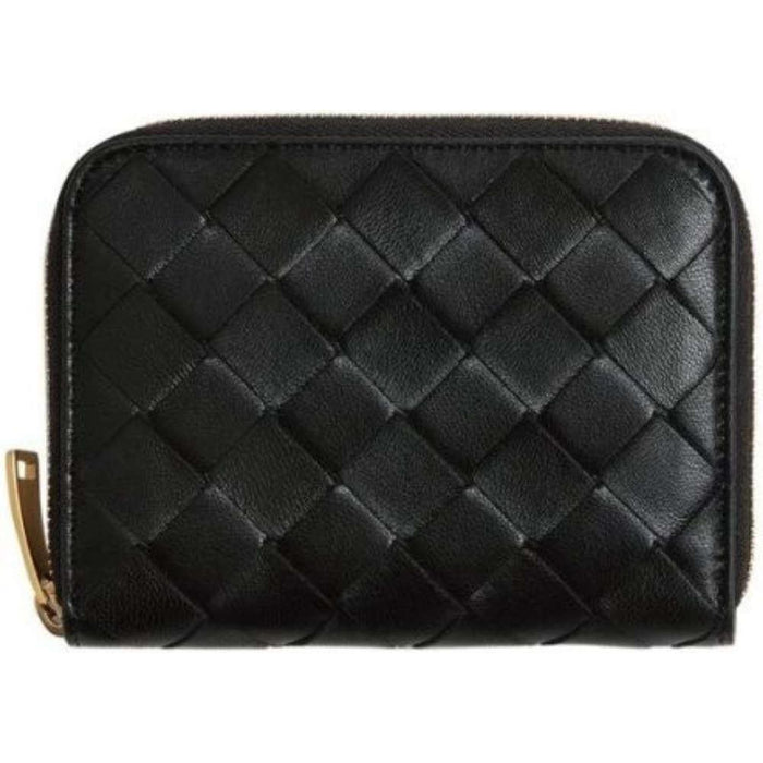 Bottega Veneta Intrecciato Black Leather Zip Card Wallet