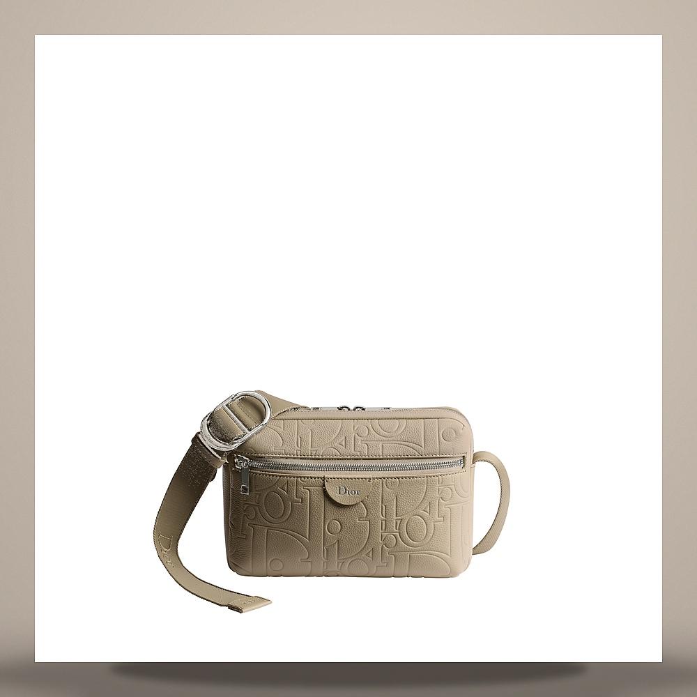 DIOR Beige Rider Zipper Strap Bag Gravity Grain Leather Crossbod 1DBPO488MLLH118