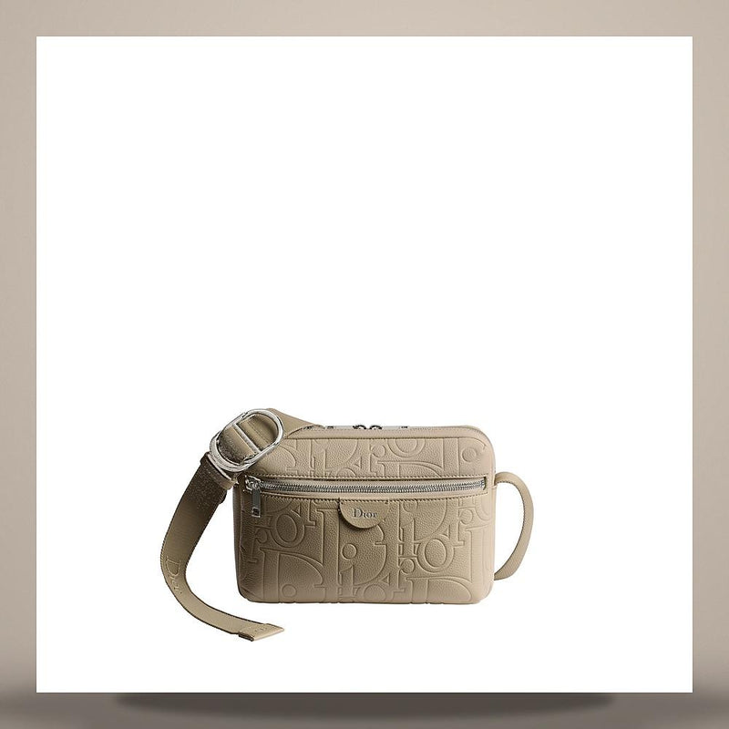 DIOR Beige Rider Zipper Strap Bag Gravity Grain Leather Crossbod 1DBPO488MLLH118