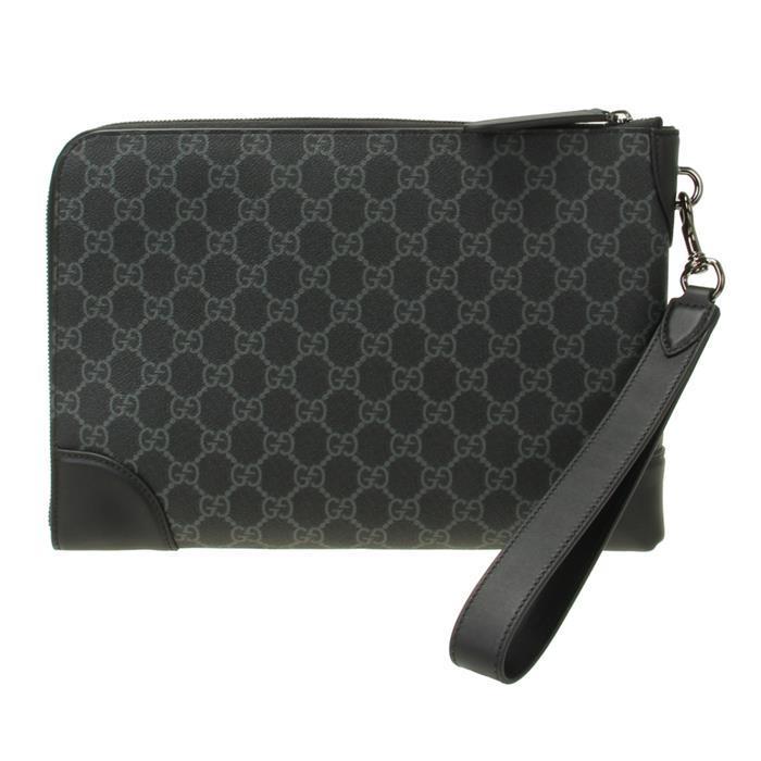 GUCCI GG Emblem Small Business Clutch Black Leather