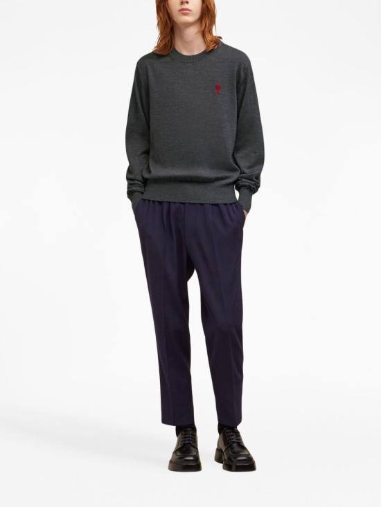 AMI Wool Crewneck Sweater for Men HKS111 KN0025 055 GRAY DOM