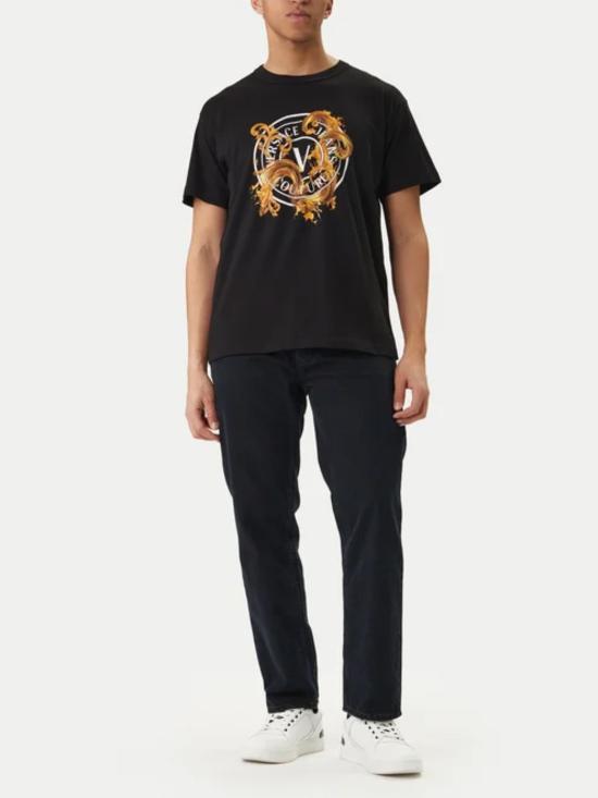 Versace Short Sleeve T-Shirt for Men 80GAHE01 CJ00E G89 BLACK GOLD DOM
