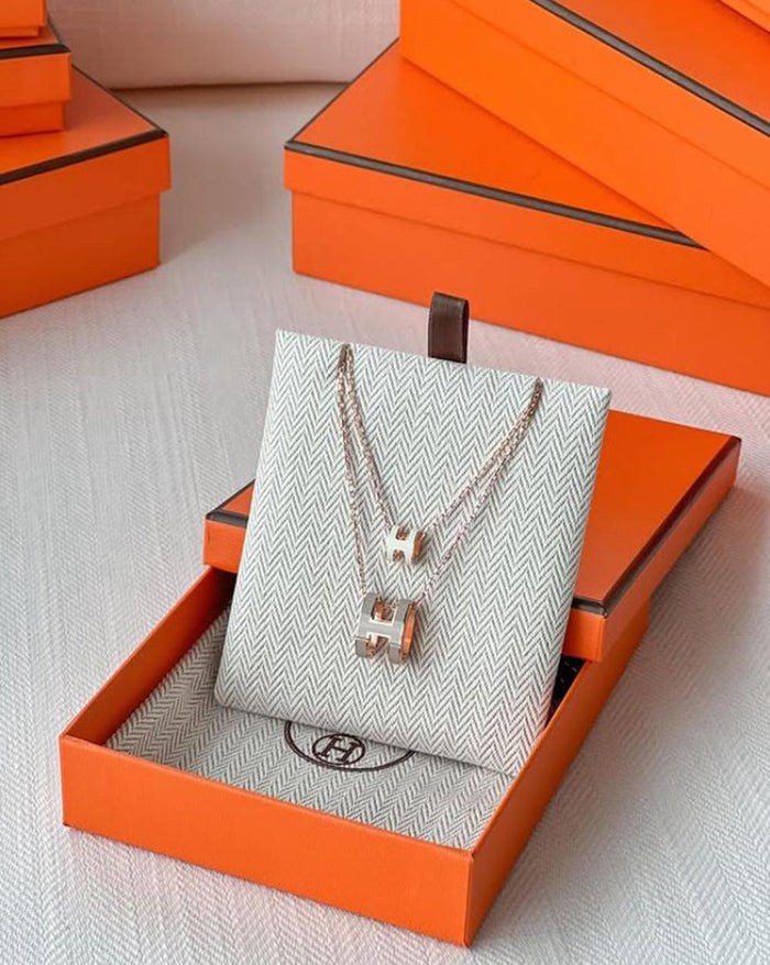 HERMES Pop H Large Necklace Rose Gold Hardware Marron Glace