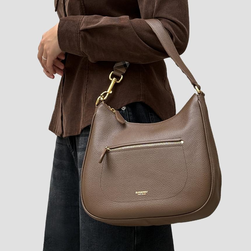 BURBERRY Grain Leather Brown Hobo Shoulder Bag 81046811