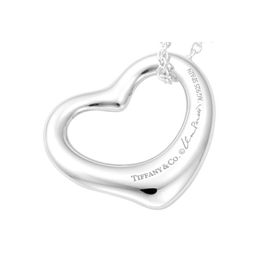 Tiffany & Co 925 Silver Open Heart Pink Sapphire 16mm Necklace 92 5