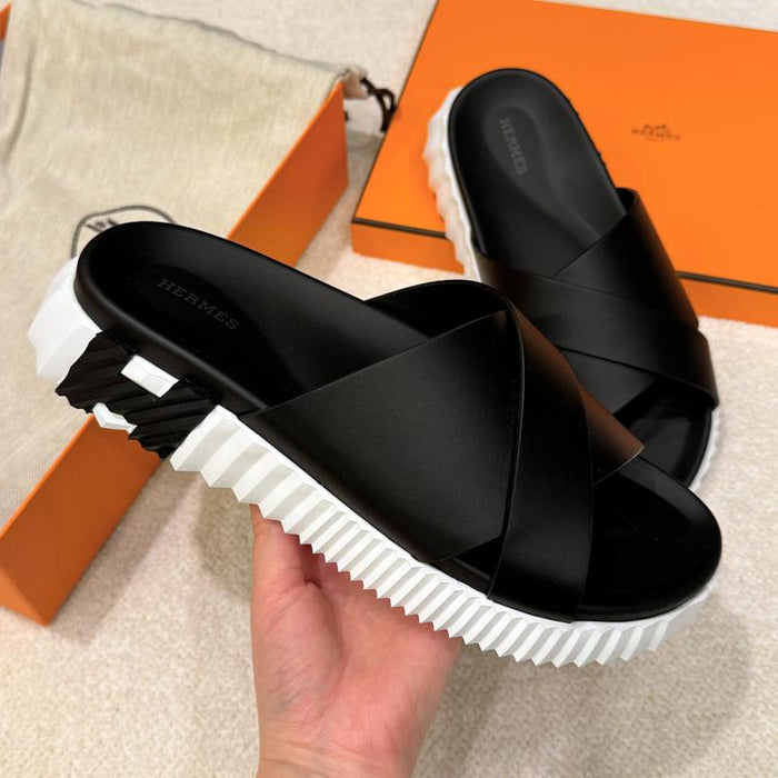 HERMES Men's Infrap Sandals Calfskin Black