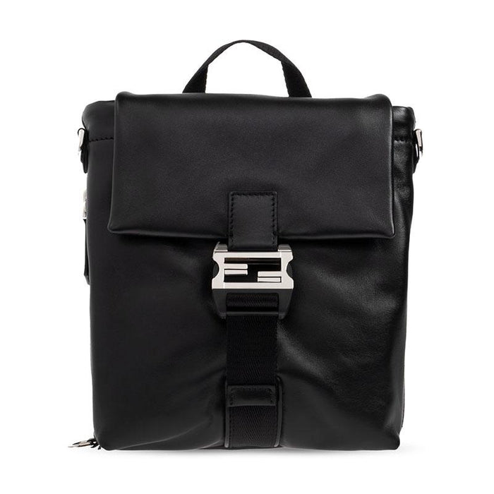 FENDI Flux Crossbody Bag Black Leather