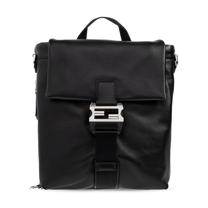 FENDI Flux Crossbody Bag Black Leather