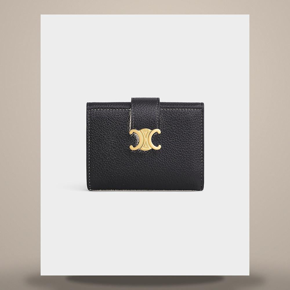 CELINE Nino Fine Strap Wallet Supple Grained Calfskin Black Card Holder