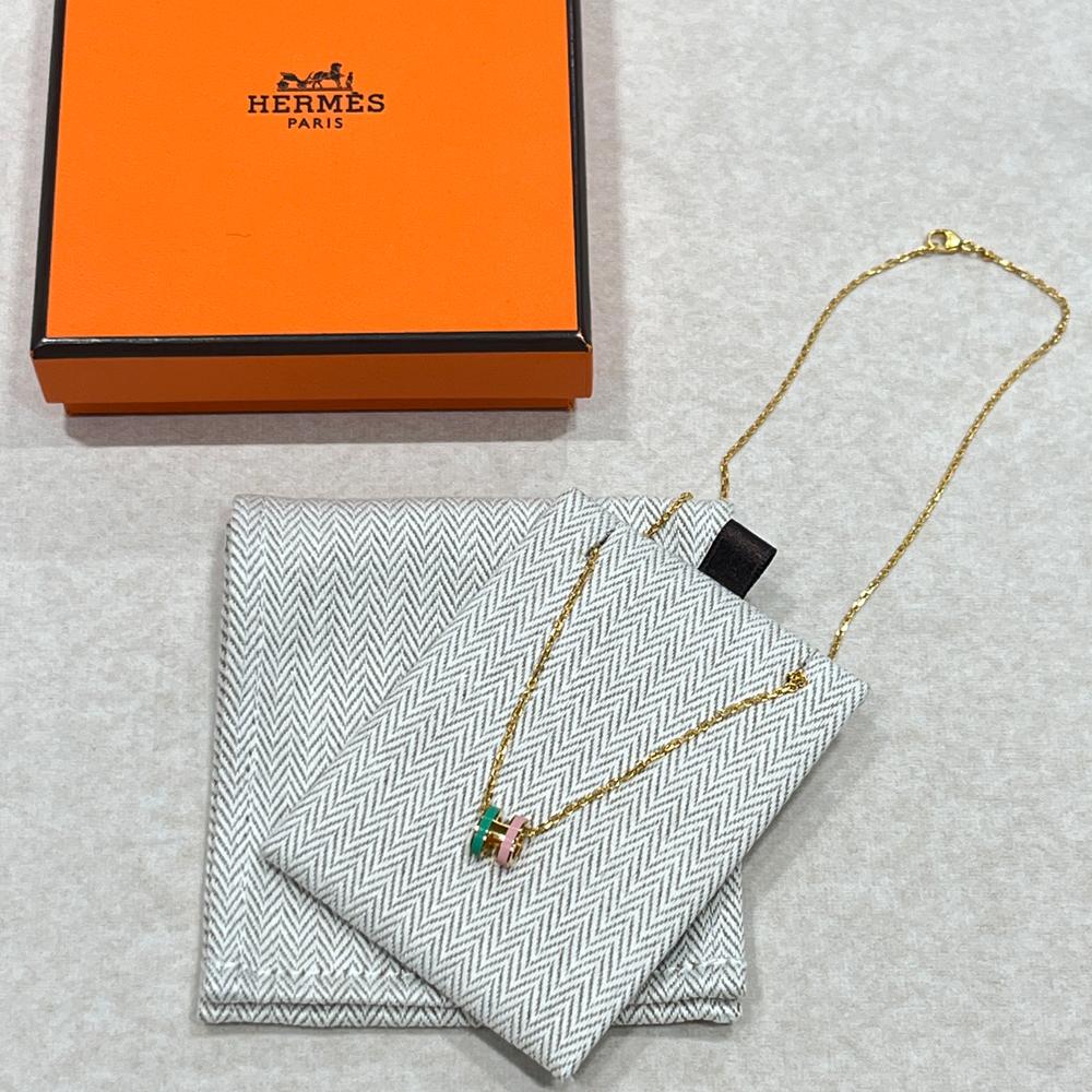 HERMES Mini Pop H Pendant Necklace Pink Mint Two-Tone Unisex