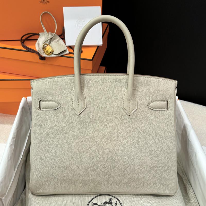 HERMES Togo Leather Birkin Bag Beton Color 30 Tote Unisex