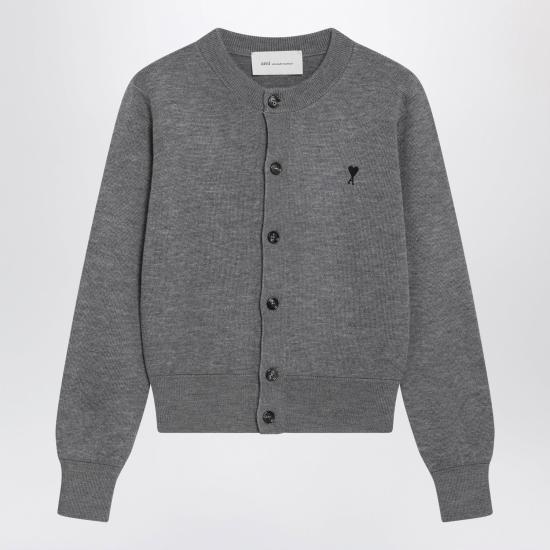 AMI Crewneck Wool Cardigan Grey Women’s