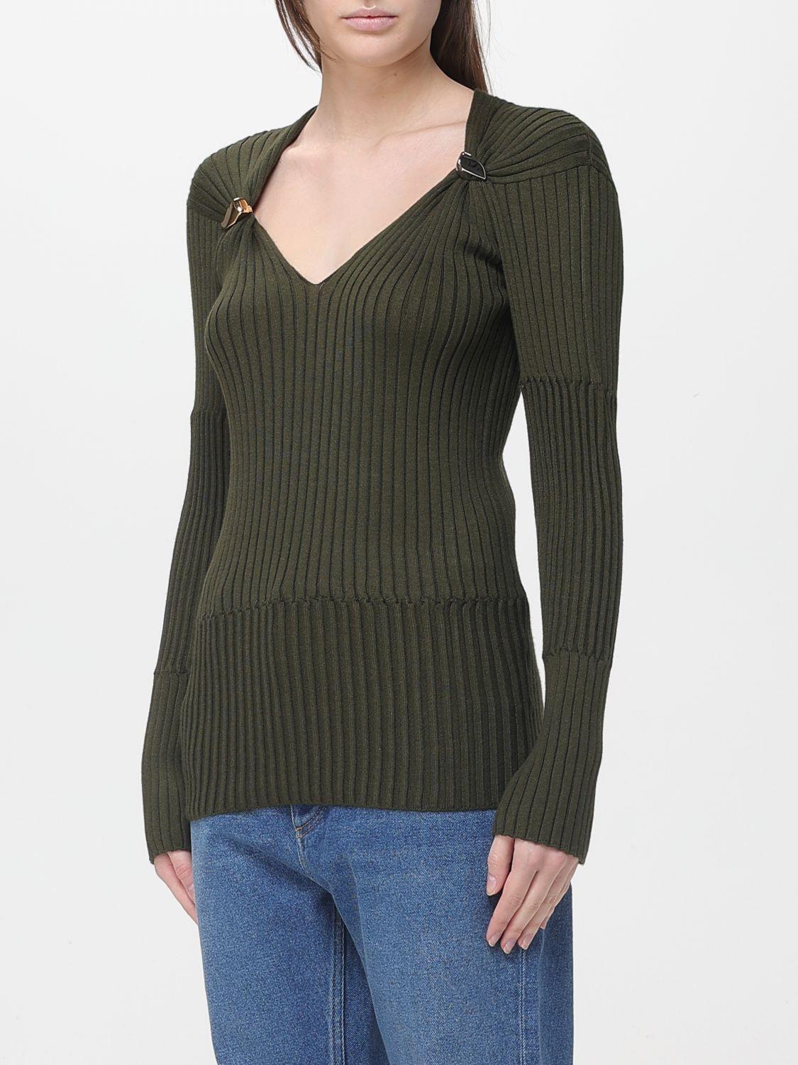 Bottega Veneta Green Wool V-Neck Knit Sweater