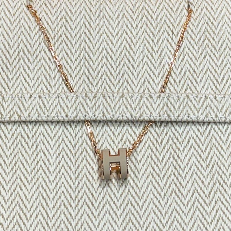 HERMES Mini Pop H Necklace Beige Rose Gold Pendant Necklace