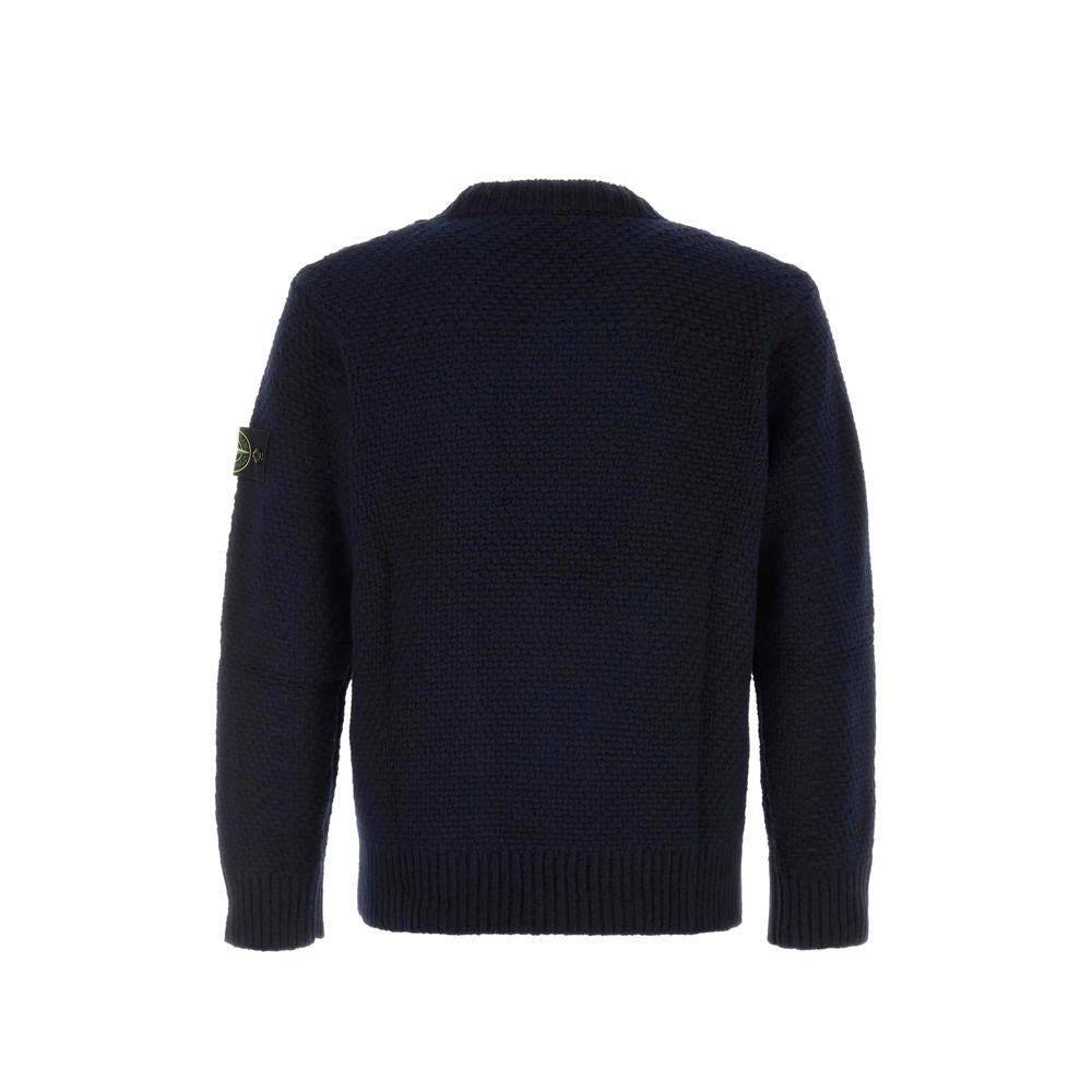 STONE ISLAND Black Wool Round Neck Knit Sweater