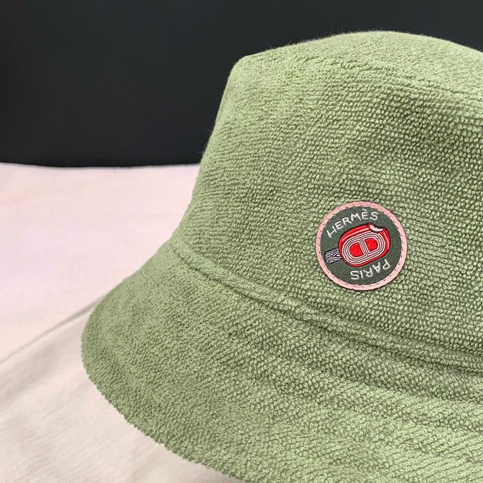 HERMES Woven Patch Plain Bucket Hat Khaki Green Unisex