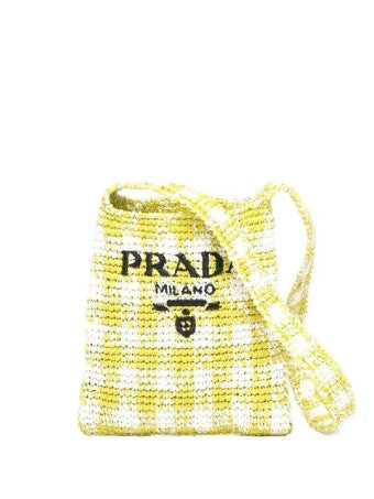 PRADA Triangle Logo Yellow Raffia Shoulder Bag 1BC184