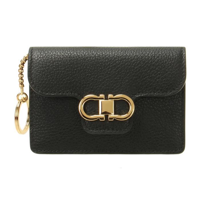 Ferragamo Gancini Keyring Card Holder Wallet Navy Leather