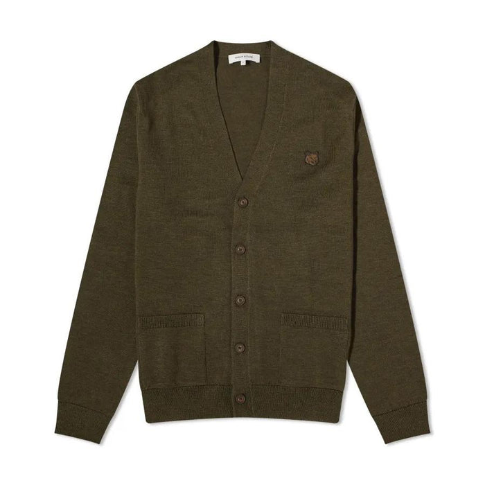 Maison Kitsune Fox Head Cardigan Khaki Wool Men's Knit