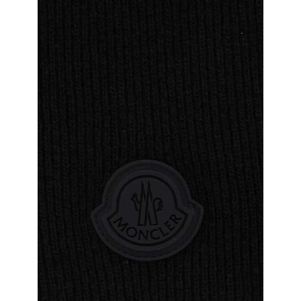 Moncler Logo Patch Wool Scarf Black Unisex
