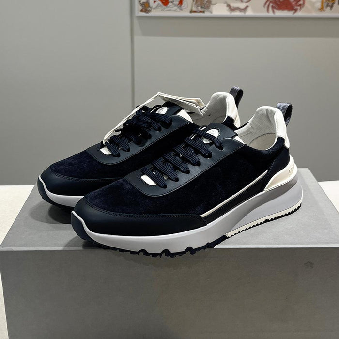 Brunello Cucinelli Navy Suede Runner Low-Top Sneakers for Men