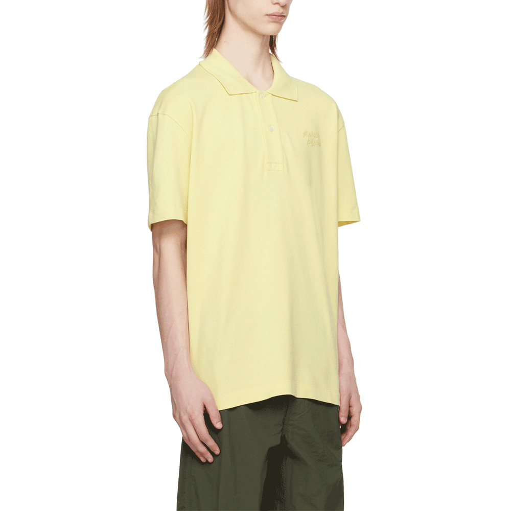 Maison Kitsune Handwriting Logo Short Sleeve Polo Shirt Navy MM00201 KJ7010 P712