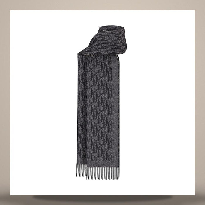 DIOR Oblique Scarf Deep Gray Black Silk Scarf 14E0007A0564 C889
