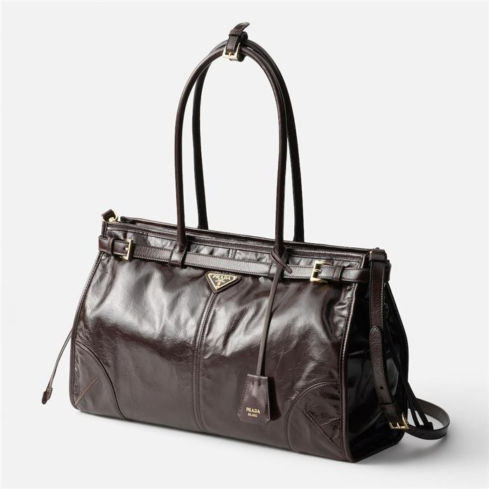 PRADA Bony Large Leather Shoulder Bag Handbag Black