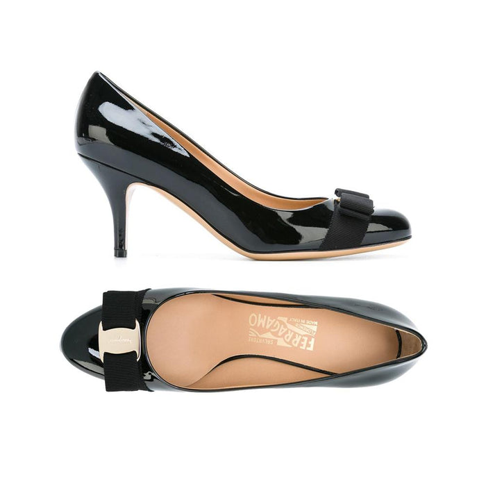 Ferragamo CARLA 70 Patent Leather Black Pumps 0574563