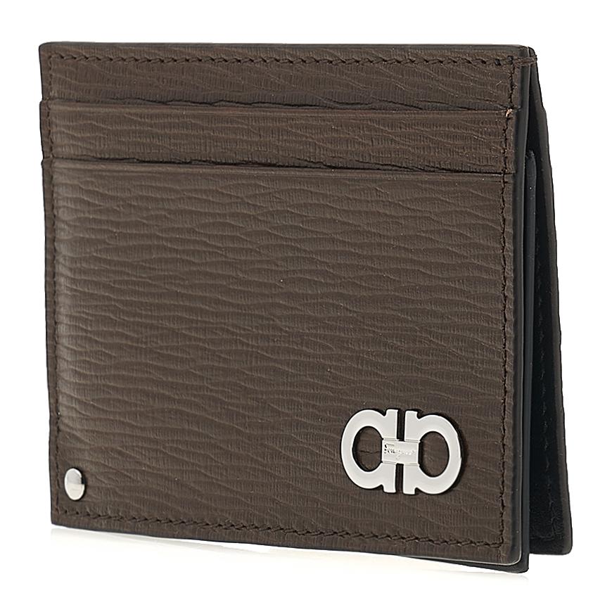Ferragamo Men's Double Gancini Leather Card Holder 66 A061 BROWN 0753610 1