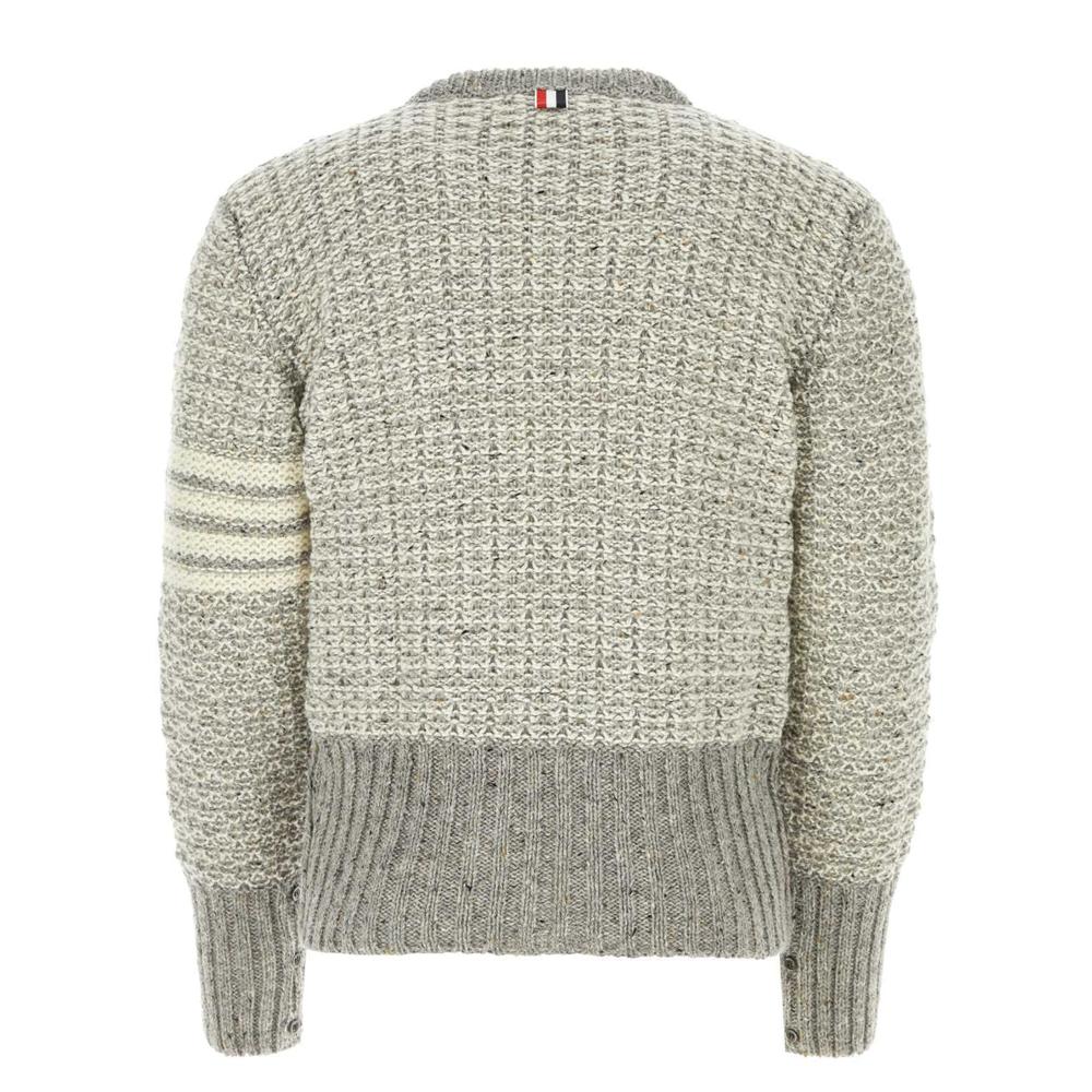 THOM BROWNE Tweed 4-Bar Mohair Crewneck Knit Sweater Gray